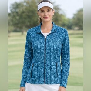 Sigrid Olsen Jacket Golf Tennis Preppy Zip Up Quiet Luxury Preppy Blue